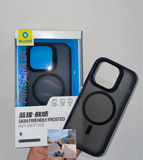 蓝猩肤感磁吸磨砂防摔苹果14promax手...