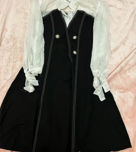 春季假两件连衣裙七分袖收腰A字裙 气质版型...