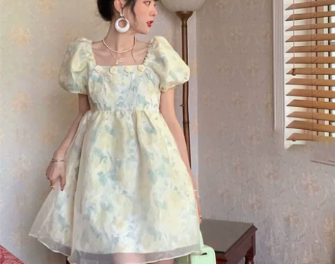 屿你法式温柔风连衣裙韩系甜美夏季初恋奶甜茶...