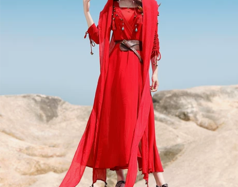 青海湖云南旅游裙子超仙海边长裙服装女沙漠拍...