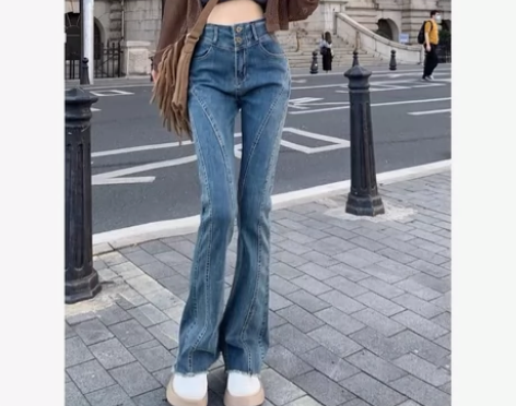 蓝色牛仔裤女2022年新款时尚潮流修身显瘦...