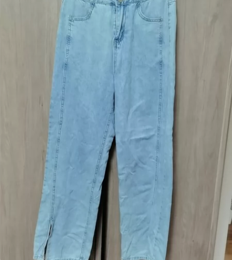 水洗蓝高腰阔腿牛仔裤L码 薄款 穿过一季...