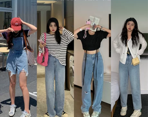 李潇洒胖mm薄荷冰感牛仔裤女夏大码宽松显瘦...