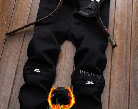 牛仔裤男黑色2022新款冬季加绒加厚直筒修...