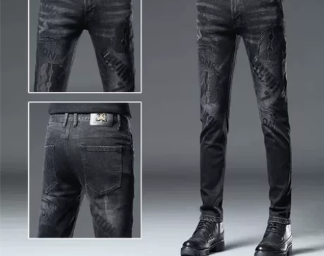 纯棉 纯棉 纯棉 香港秋冬刺绣牛仔裤男修身...