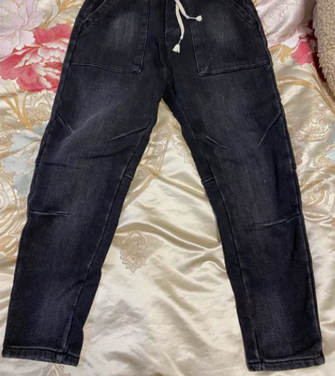 男款黑色牛仔裤 加薄绒 质量超级好 松紧腰...