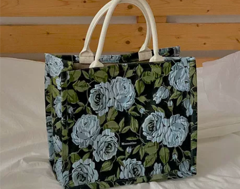 2022新款复古大容量托特包起皱蔷薇提花大...