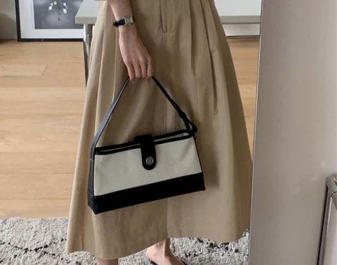 seeu 韩版帆布拼接单肩包ins博主同款...