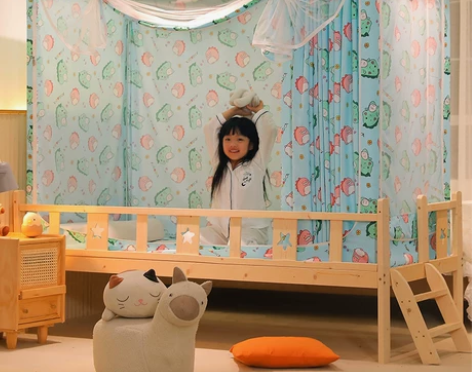 新款拉链儿童床遮光帘坐床式蚊帐三开门宝宝防...