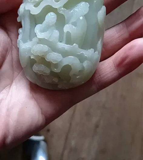 青白玉玉雕手把件，古松仙鹤，爷孙二人，大小...