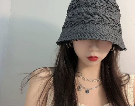 夏季小众日系水桶帽遮阳帽手工钩针草帽韩版潮...