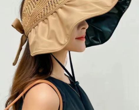 黑胶沙滩帽子女夏季太阳帽遮阳渔夫透气防紫外...