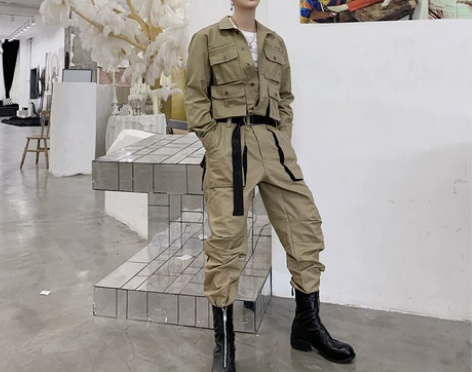 春装新款多口袋设计ins超火的嘻哈宽松工装...