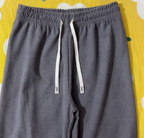 灰色针织阔腿裤女春秋新款休闲裤高腰垂感直筒...