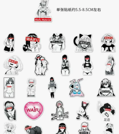 101张waifu女孩涂鸦贴跨境美女贴纸DIY滑板水杯行李箱...