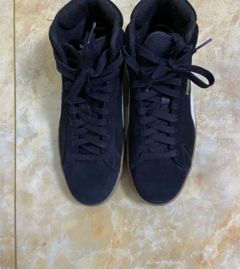 彪马高帮翻毛皮黑色板鞋。39码女士,适合脚...