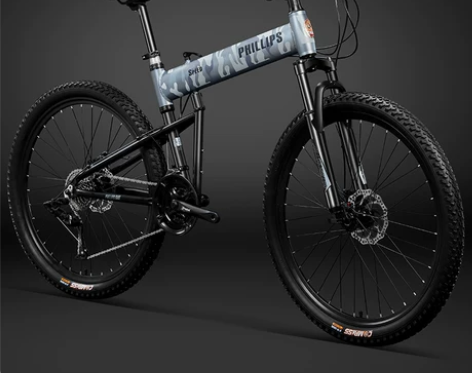 菲利普折叠山地车自行车铝合金车架越野双碟刹...