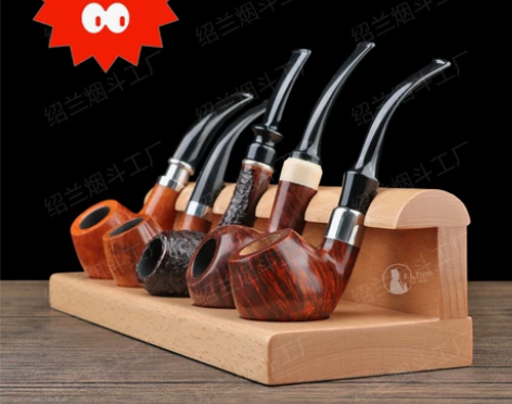 烟斗配件实木烟斗架原木色实木榫接直排5位斗...