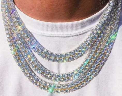 hiphop满钻大锆石项链钻石镶钻单排网球...