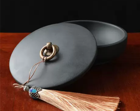 诺诗诺原石碗带盖便携墨盒墨池歙砚