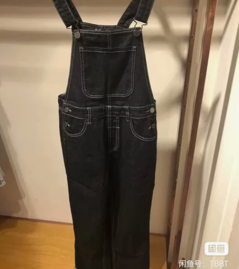 美式复古背带牛仔裤女直筒减龄ins显瘦长裤...