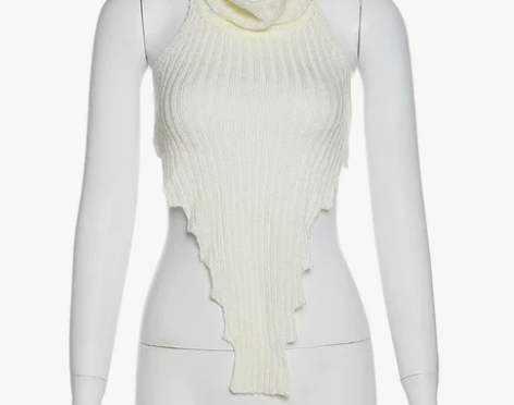 欧美心机挂脖露背高领针织设计感背心女夏in...