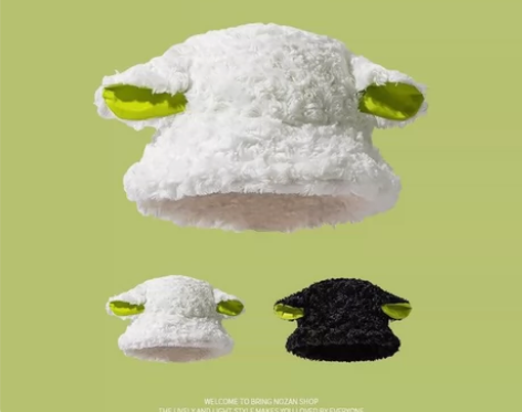 小羊帽子可爱甜美渔夫帽女韩版网红羊羔绒盆帽...