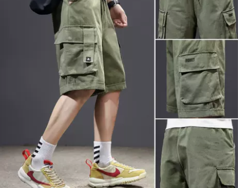 纯棉工装短裤男夏季日系潮牌中裤宽松休闲机能...