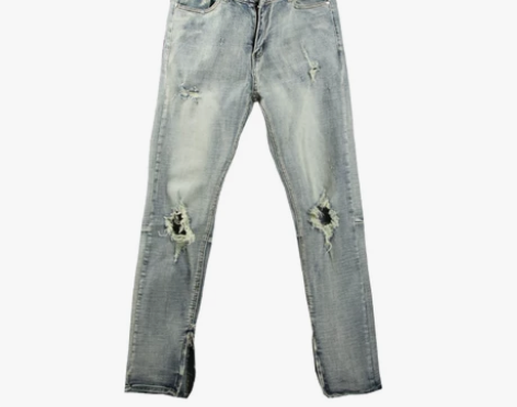 高街水洗猫须破洞乞丐破洞裤弹力拉链牛仔裤修...