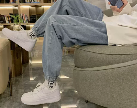 复古水洗牛仔裤子男韩版潮流ins宽松直筒休...