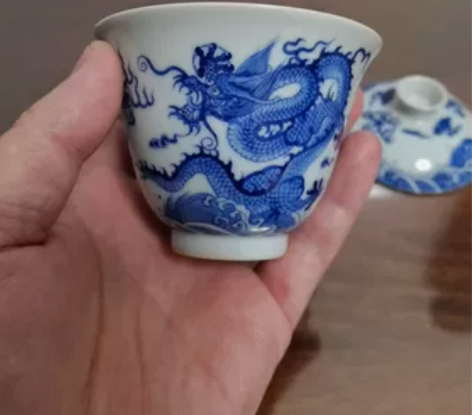 供春珍玩，清风格青花龙纹精品2财盖碗…… ...