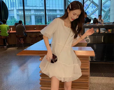 shuiii《 牛奶慕斯》女甜美白色连衣裙...