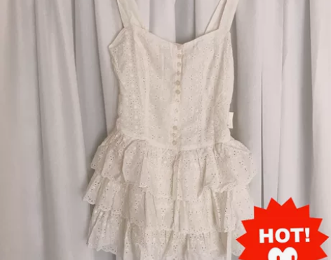 100棉高支棉绣花吊带连衣裙春秋夏季款蓬蓬...