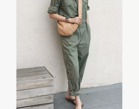 法式复古高级感气质减龄高腰阔腿军绿色翻领衬...