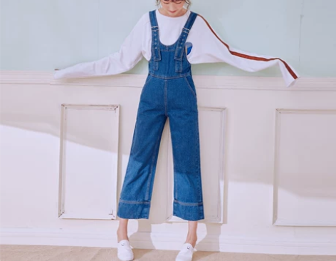 2017春秋高腰牛仔背带裤女 九分裤阔腿休...