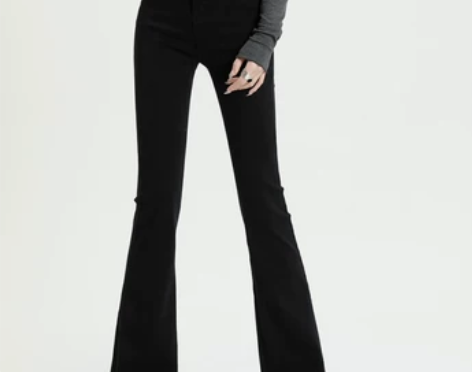 高腰牛仔裤 高腰牛仔裤九分裤灰色微喇小个力...