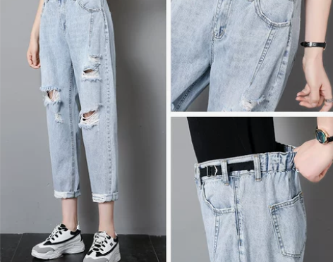 破洞牛仔裤女宽松九分裤夏季2020新款韩版...