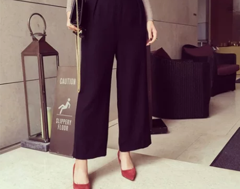 2022秋冬季新款韩版高腰毛呢阔腿裤女宽松...