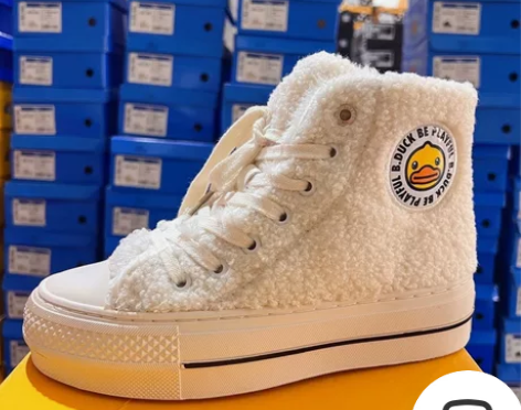 bduck小黄鸭正品成人羊羔毛板鞋休闲鞋帆...