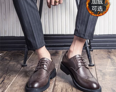 内增高鞋 增高男鞋皮鞋男布洛克英伦休闲商务...