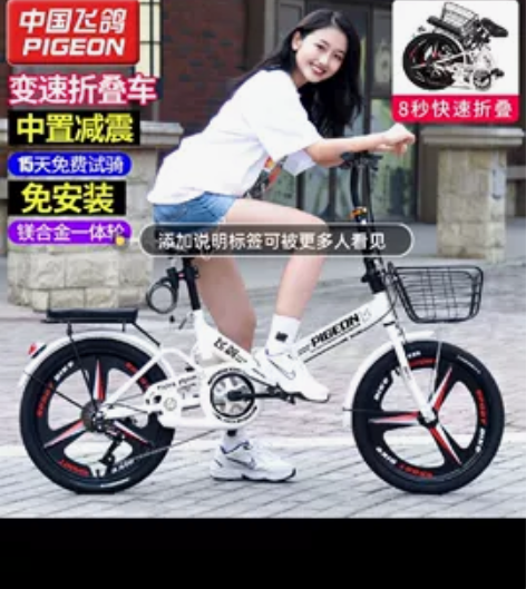 飞鸽折叠自行车,娃骑了一个几天,几乎全新 ...