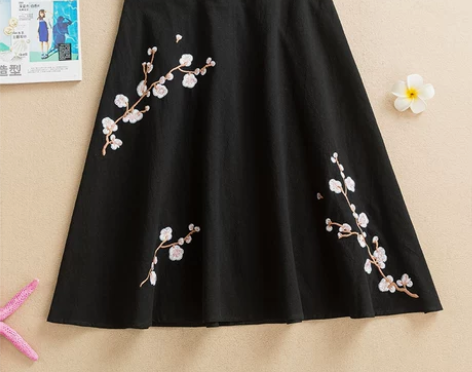 2021夏季新款民族风女装棉麻绣花半身裙复...