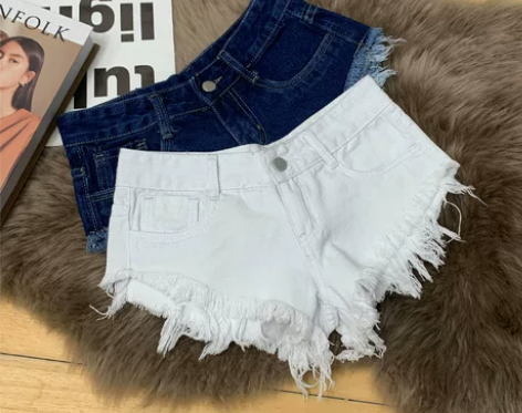 毛边牛仔短裤女韩版低腰显瘦a字阔腿显腿长超...