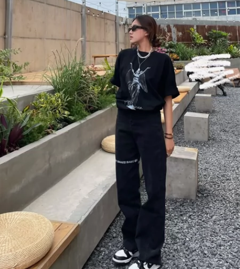 博主闲置全新带吊牌新款高腰直筒显瘦酷黑色拖...