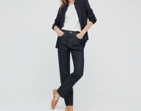 优衣库 女装 高腰修身直筒牛仔裤(牛仔“神...