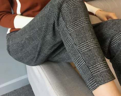 秋冬厚实气质简约 羊毛格子西裤 女裤 小脚...