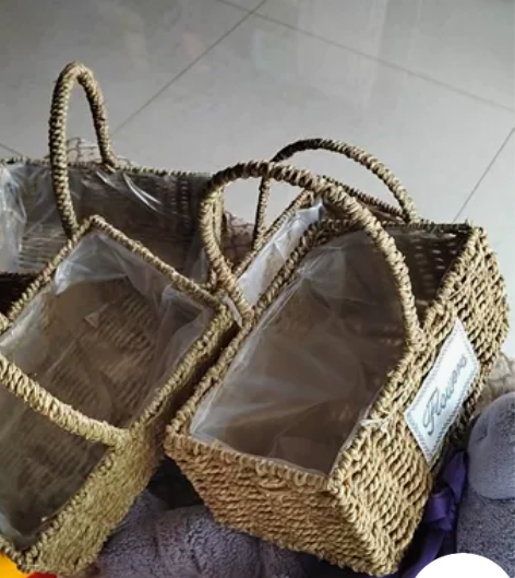 手提编织篮花篮野餐篮 伴手礼多肉篮 三个款...