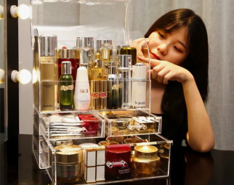 【狂欢价】透明防尘化妆品收纳盒桌面置物架家...