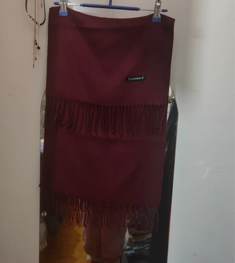 枣红色羊绒流苏围巾 全新无瑕 羊绒的!手感...