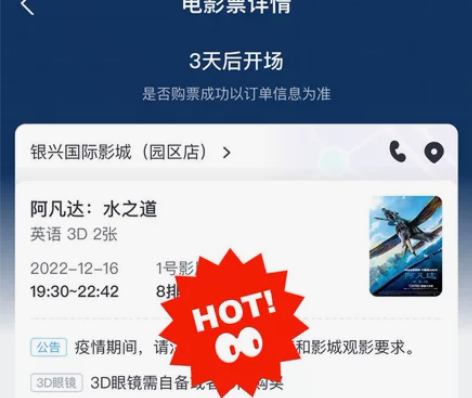 出阿凡2电影票两张，3D，银兴国际影城（永...